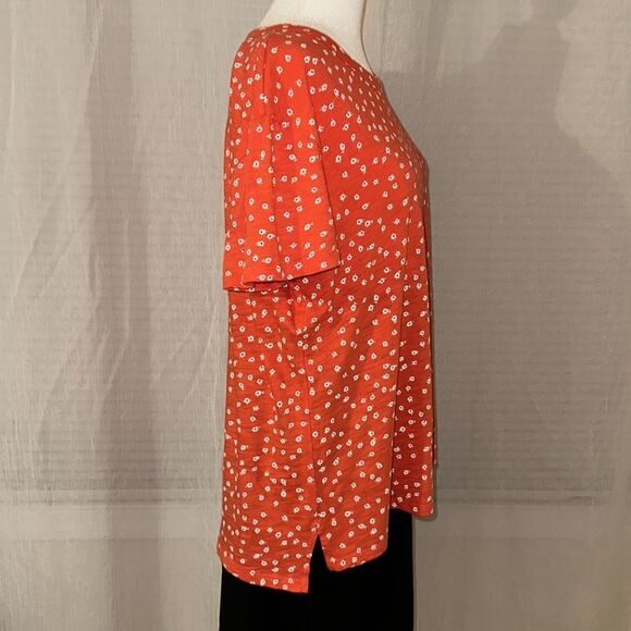 GAP L Ditsy Floral Vibrant Orange White Navy 💯 Cotton Short Sleeve Crewneck Tee - Picture 6 of 9